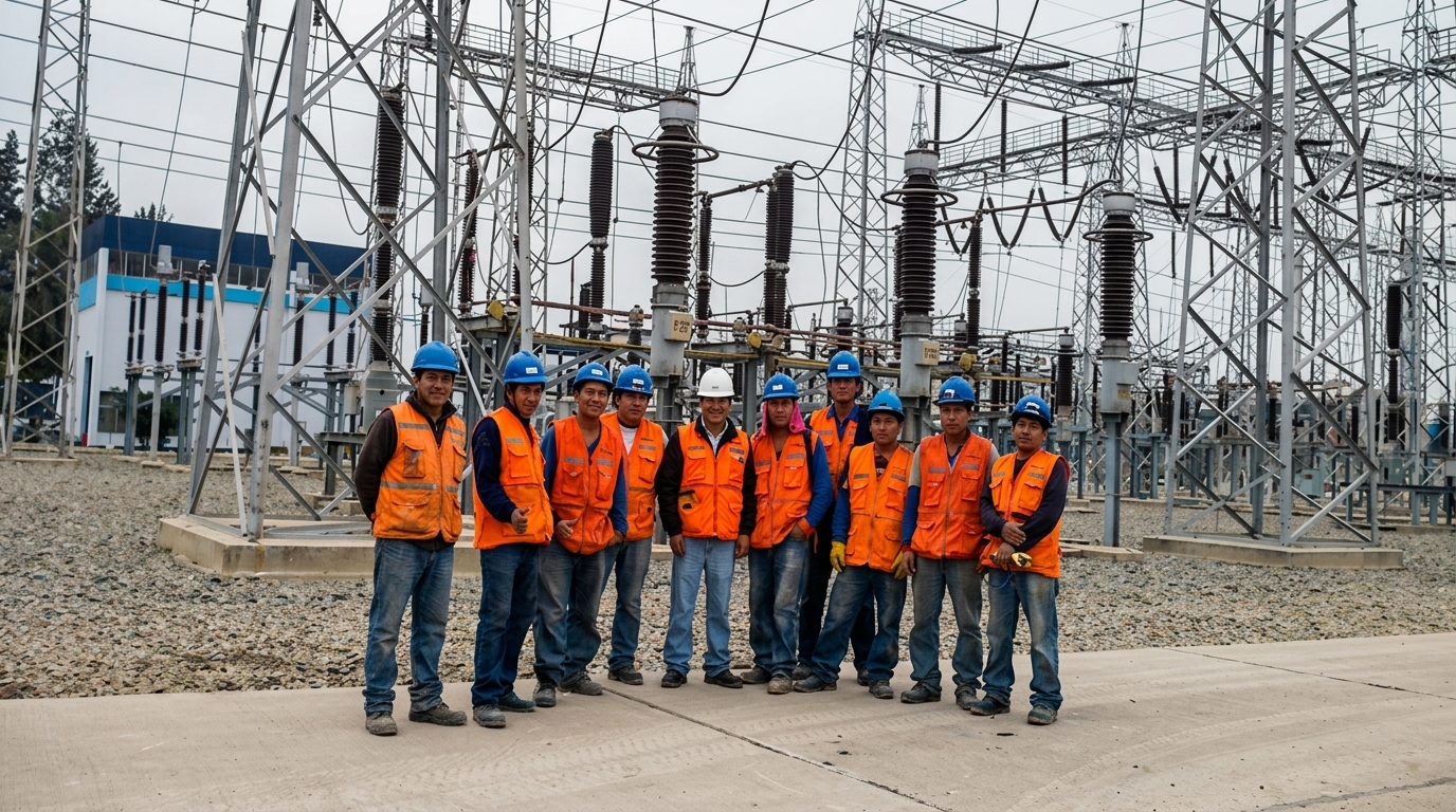 Equipo de ingeniería de CIEEMS Perú en una subestación eléctrica